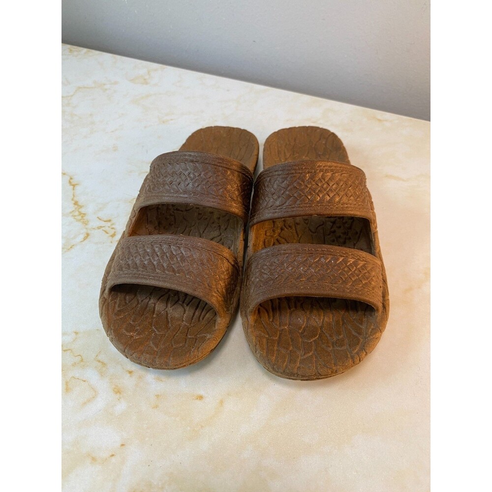 Kids Pali Hawaii Sandals Rubber Slip On Slide Flip Flops Jandal Brown Shoe Size2